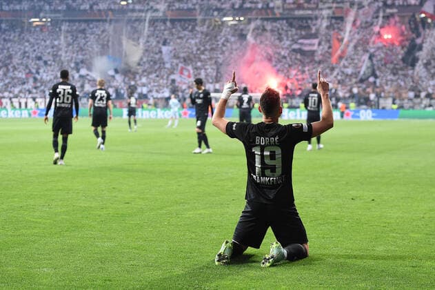 Fußball Europa League Halbfinale Eintracht Frankfurt - West Ham United am 05.05.2022 im Deutsche Bank Park in Frankfurt Torjubel Jubel Tor zum 1:0 durch Rafael Borre ( Frankfurt )