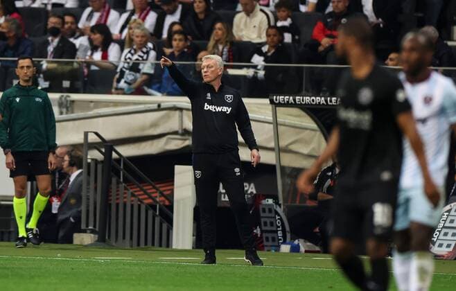 Mandatory Credit: Photo by Simon Dael Shutterstock (12925375cy) David Moyes manager of West Ham United Eintracht Frankfurt v West Ham United, UEFA Europa League, Semi Final, Second Leg, Football, Deutsche Bank Park, Frankfurt, Germany - 05 May 2022 EDITORIAL USE ONLY No use with unauthorised audio, video, data, fixture lists, club league logos or live services. Online in-match use limited to 120 images, no video emulation. No use in betting, games or single club league player publications. Eintracht Frankfurt v West Ham United, UEFA Europa League, Semi Final, Second Leg, Football, Deutsche Bank Park, Frankfurt, Germany - 05 May 2022 EDITORIAL USE ONLY No use with unauthorised audio, video, data, fixture lists, club league logos or live services. Online in-match use limited to 120 images, no video emulation. No use in betting, games or single club league player publications. Copyright: xSimonxDael Shutterstockx 12925375cy