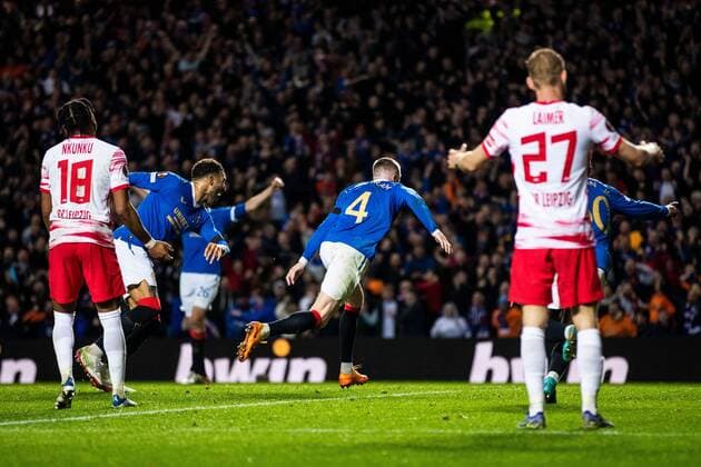 Mandatory Credit: Photo by Kirk O Rourke Rangers FC Shutterstock (12926021ae) John Lundstram of Rangers scores during the Europa League Semi Final match against RB Leipzig at Ibrox Stadium, Glasgow. Rangers v RB Leipzig, UEFA Europa League, Semi Final, Second Leg, Football, Ibrox Stadium, Glasgow, UK - 05 May 2022 EDITORIAL USE ONLY No use with unauthorised audio, video, data, fixture lists, club league logos or live services. Online in-match use limited to 120 images, no video emulation. No use in betting, games or single club league player publications. Rangers v RB Leipzig, UEFA Europa League, Semi Final, Second Leg, Football, Ibrox Stadium, Glasgow, UK - 05 May 2022 EDITORIAL USE ONLY No use with unauthorised audio, video, data, fixture lists, club league logos or live services. Online in-match use limited to 120 images, no video emulation. No use in betting, games or single club league player publications. Copyright: xKirkxO Rourke RangersxFC Shutterstockx 12926021ae