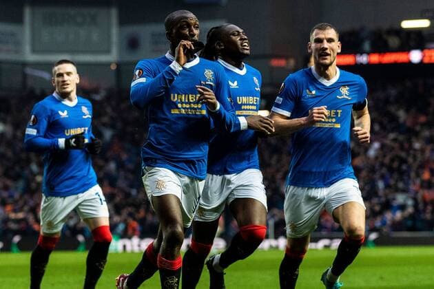 Mandatory Credit: Photo by Kirk O Rourke Rangers FC Shutterstock (12926021z) Glen Kamara of Rangers celebrates his goal during the Europa League Semi Final match against RB Leipzig at Ibrox Stadium, Glasgow. Rangers v RB Leipzig, UEFA Europa League, Semi Final, Second Leg, Football, Ibrox Stadium, Glasgow, UK - 05 May 2022 EDITORIAL USE ONLY No use with unauthorised audio, video, data, fixture lists, club league logos or live services. Online in-match use limited to 120 images, no video emulation. No use in betting, games or single club league player publications. Rangers v RB Leipzig, UEFA Europa League, Semi Final, Second Leg, Football, Ibrox Stadium, Glasgow, UK - 05 May 2022 EDITORIAL USE ONLY No use with unauthorised audio, video, data, fixture lists, club league logos or live services. Online in-match use limited to 120 images, no video emulation. No use in betting, games or single club league player publications. Copyright: xKirkxO Rourke RangersxFC Shutterstockx 12926021z