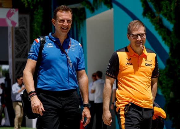 Laurent Rossi (FRA, CEO of Alpine), Andreas Seidl (DEU, McLaren F1 Team), F1 Grand Prix of Miami at Miami International Autodrome on May 5, 2022 in Miami, United States of America. (Photo by HOCH ZWEI) Miami United States of America