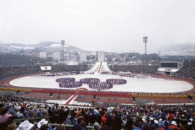Opening Olympic ceremony in Sarajevo 321889 08.02.1984 Opening ceremony of the 14th Winter Olympics at the Koshevo stadium in Sarajevo (Socialist Federal Republic of Yugoslavia). February 8, 1984. Dmitryi Donskoy Sputnik Yugoslavia  Copyright: xDmitryixDonskoyx
