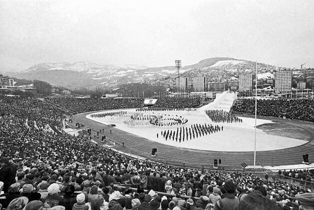 Opening Olympic ceremony in Sarajevo 321891 08.02.1984 The opening ceremony at the 14th Winter Olympics at the Koshevo stadium in Sarajevo (Socialist Federal Republic of Yugoslavia). February 8. 1984. Dmitryi Donskoy Sputnik Yugoslavia  Copyright: xDmitryixDonskoyx