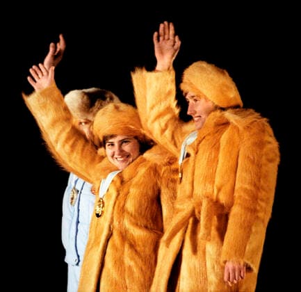OLYMPICS TOBOGGANING CHAMPION VERA ZOZULYA 137406 21.02.1980 Vera Zozulya, center, tobogganing champion of the 13th Winter Olympics in Lake Placid, February 9-24, 1980. Dmitryi Donskoy Sputnik Lake Placid USA  Copyright: xDmitryixDonskoyx