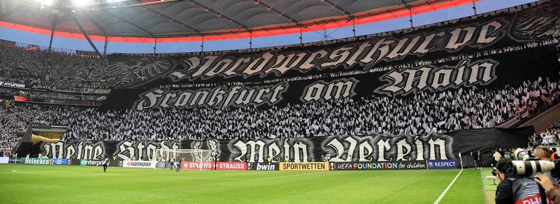 05.05.2022Frankfurt am Main, Deutsche Bank Park Fussball, UEFA Europa League Halbfinale Eintracht Frankfurt - West Ham United Meine Stadt, Mein Verein, in der Norwestkurfe haben die Ultras Fans wieder eine gewaltige Choreo inszeniert emspor, DFL regulations prohibit any use of photographs as image sequences and or quasi-video