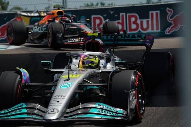 FORMULA 1 CRYPTO.COM MIAMI GRAND PRIX 06.05.2022, Miami International Autodrome, Miami, FORMULA 1 CRYPTO.COM MIAMI GRAND PRIX ,im Bild Lewis Hamilton (GBR), Mercedes-AMG Petronas Formula One Team, Max Verstappen (NEL), Oracle Red Bull Racing