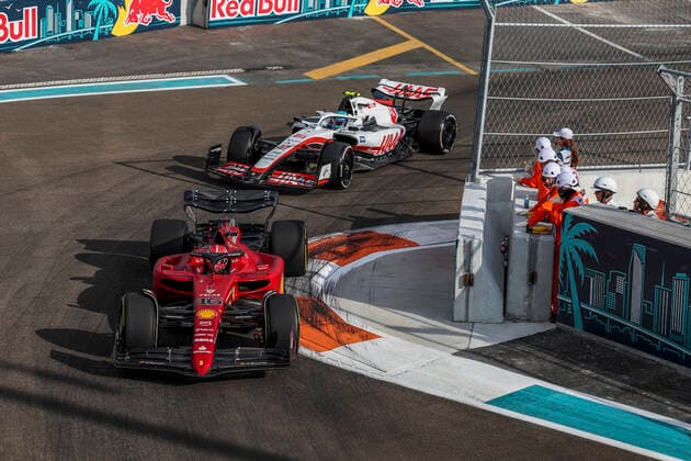 16 Charles Leclerc (MCO, Scuderia Ferrari), 47 Mick Schumacher (DEU, Haas F1 Team), F1 Grand Prix of Miami at Miami International Autodrome on May 6, 2022 in Miami, United States of America. (Photo by HOCH ZWEI) Miami United States of America