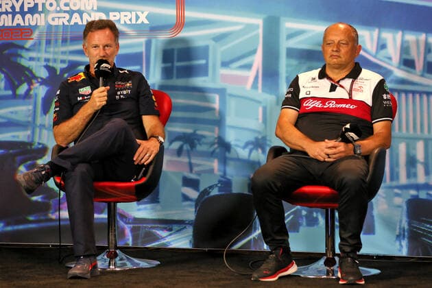 Christian Horner (GBR, Oracle Red Bull Racing), Frederic Vasseur (FRA, Alfa Romeo F1 Team ORLEN), F1 Grand Prix of Miami at Miami International Autodrome on May 7, 2022 in Miami, United States of America. (Photo by Anthony Rew DPPI via HOCH ZWEI) Miami United States of America