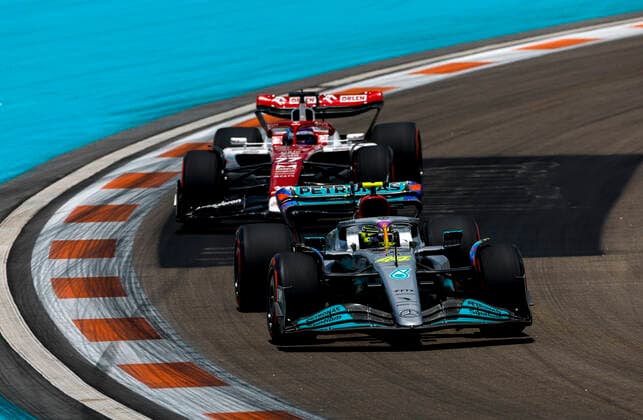 44 Lewis Hamilton (GBR, Mercedes-AMG Petronas F1 Team), 77 Valtteri Bottas (FIN, Alfa Romeo F1 Team ORLEN), F1 Grand Prix of Miami at Miami International Autodrome on May 7, 2022 in Miami, United States of America. (Photo by HOCH ZWEI) Miami United States of America