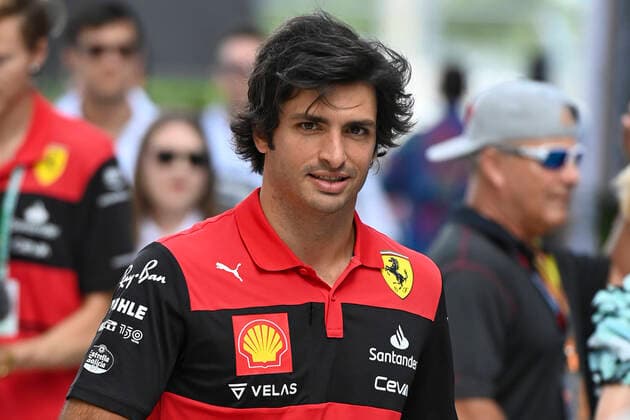 8th May 2022; Miami, Florida, USA; Scuderia Ferrari driver Carlos Sainz arrives in the paddock prior to the start of the Formula 1 CRYPTO.COM Miami Grand Prix on May 8, 2022 at Miami International Autodrome in Miami Gardens  ActionPlus12388092 DougxMurray Content restricted for UK based newspaper