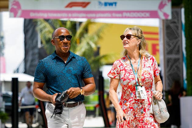 Anthony Hamilton, father of 44 Lewis Hamilton (GBR, Mercedes-AMG Petronas F1 Team), with Linda Hamilton, F1 Grand Prix of Miami at Miami International Autodrome on May 8, 2022 in Miami, United States of America. (Photo by HOCH ZWEI) Miami United States of America