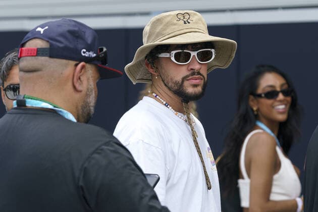 Rapper Bad Bunny is seen in pit lane during the Formula One Grand Prix? of Miami at the Miami International Autodrome in Miami Gardens, Florida on Sunday May 8, 2022.  FLP20220508932 GREGxNASH
