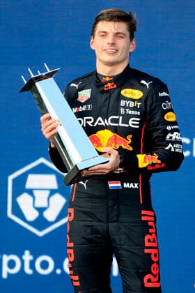 MIAMI GARDENS, FL - MAY 08: Oracle Red Bull Racing Honda driver Max Verstappen (1) of the Netherlands after winning the Formula 1 CRYPTO.COM Miami Grand Prix on May 8, 2022 at Miami International Autodrome in Miami Gardens, FL.(Photo by Jeff Robinson Icon Sportswire) AUTO: MAY 08 F1 Crypto.com Miami Grand Prix Icon22050830271