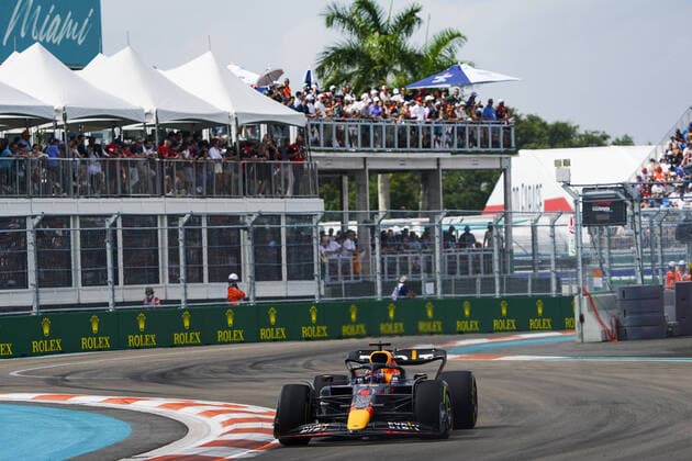Dutch Formula One driver Max Verstappen of Red Bull Racing wins the Formula One Grand Prix of Miami at the Miami International Autodrome in Miami Gardens, Florida, on Sunday, May 8, 2022.  MIA20220508208 SHAWNxTHEW