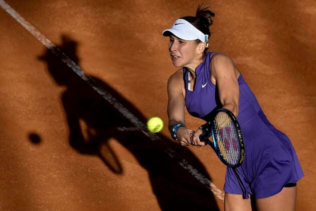 Belinda Bencic of Switzerland returns to Elisabetta Cocciaretto of Italy during their first round match at the Internazionali BNL D Italia tennis tournament at Foro Italico in Rome, Italy on May 9th, 2022. Photo Antonietta Baldassarre Insidefoto antoniettaxbaldassarre