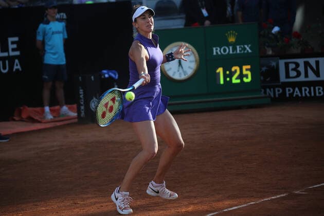 ROME, ITALY - MAY 09: Belinda Bencic of Switzerland plays a forehand against Elisabetta Cocciaretto of Italy during their single women round match in the Internazionali BNL D Italia at Foro Italico on May 09, 2022 in Rome, Italy.  Copyright: xMarcoxIacobuccix xipa-agency.netx xMarcoxIacobuccix 0
