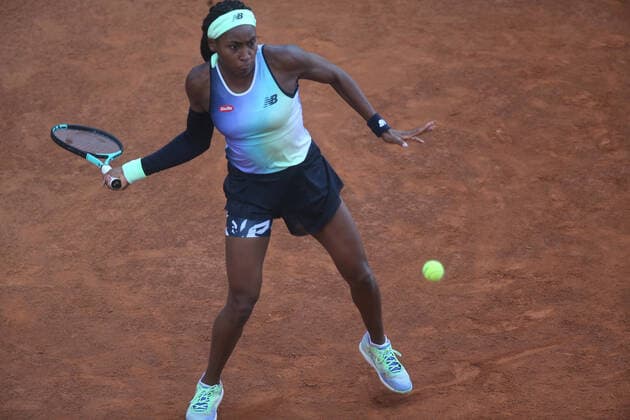 ROME, ITALY - MAY 09: Gauff Coco of USA plays a forehand against Angelique Kerber Deutschland during their single women round match in the Internazionali BNL D Italia at Foro Italico on May 09, 2022 in Rome, Italy.  Copyright: xMarcoxIacobuccix xipa-agency.netx xMarcoxIacobuccix 0