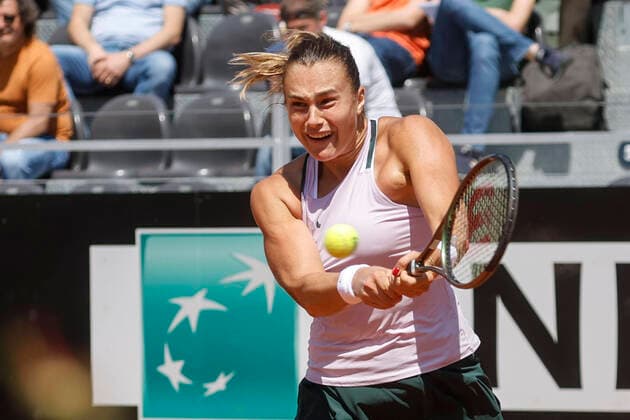 May 11, 2022, ROME, ITALY: Aryna Sabalenka of Russia in action against Shuai Zhang of China, during their women™s singles second round match at the Italian Open tennis tournament in Rome, Italy, 11 May 2022..ANSA FABIO FRUSTACI Italian Open tennis tournament  - ZUMAa110 20220511_zaf_a110_017 Copyright: xFabioxFrustacix