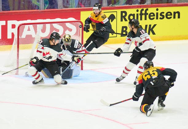 Marc MICHAELIS Nr.65 of Germany scores, shoots goal , Tor, Treffer, Torschuss, 1-2 in the match GERMANY - CANADA IIHF Ice hockey, Eishockey World Championship, WM, Weltmeisterschaft Group B in Helsinki, Finland, May 13, 2022, Season 2021 2022