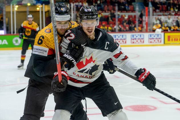 13.05.2022, Helsinki, Helsinki Ice Hall, Ice hockey, Eishockey World Championship, WM, Weltmeisterschaft 2022: Germany - Canada, 72 Thomas Chabot (Canada) against 6 Kai Wissmann (Germany) Helsinki Helsinki Ice Hall Uusimaa Finland Copyright: xJustPictures.ch AndreaxBrancax