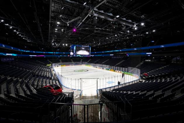 220514 General interior view over Nokia Arena ahead of the 2022 IIHF Ice hockey, Eishockey World Championship, WM, Weltmeisterschaft game between Sweden and Austria on May 14, 2022 in Tampere. Photo: Maxim ThorÃ BILDBYRAN kod MT MT0385 ishockey ice hockey 2022 iihf world championship sverige sweden Österrike austria bbeng dag 2 ishockey-vm genre interiör Copyright: MAXIMxTHORE BB220514MT002