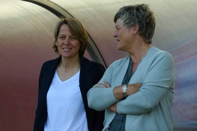 Munich, Germany, May 15th 2022: Bianca Rech (Sporting director FC Bayern Munich) and Karin Danner (Manager FC Bayern Munich) after the Flyeralarm Frauen Bundesliga match between FC Bayern Munich and Turbine Potsdam at FC Bayern Campus, Munich. Sven Beyrich SPP FC Bayern Munich v Turbine Potsdam - Flyeralarm Frauenbundesliga - FC Bayern Campus 