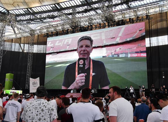 18.05.2022, xhbx, Fussball UEFA Europa League Finale 2022 Public Viewing, Eintracht Frankfurt - Glasgow Rangers emspor, v.l. Grußbotschaft per Video Trainer Oliver Glasner (Eintracht Frankfurt) (DFL DFB REGULATIONS PROHIBIT ANY USE OF PHOTOGRAPHS as IMAGE SEQUENCES and or QUASI-VIDEO) Frankfurt am Main