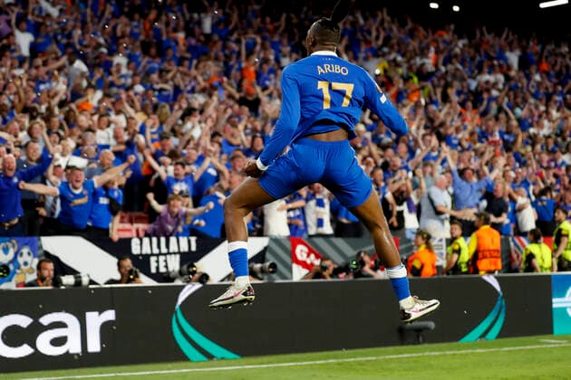 Eintracht Frankfurt v Rangers UEFA Europa League Joe Aribo of Rangers celebrates scoring his sides 1st goal during the UEFA Europa League Final between Eintracht Frankfurt and Rangers at Ramon Sanchez Pizjuan Stadium, Seville Content Not Available For UK Newspapers Copyright: xPaulxChestertonx FIL-16924-0089 UK Newspapers OUT