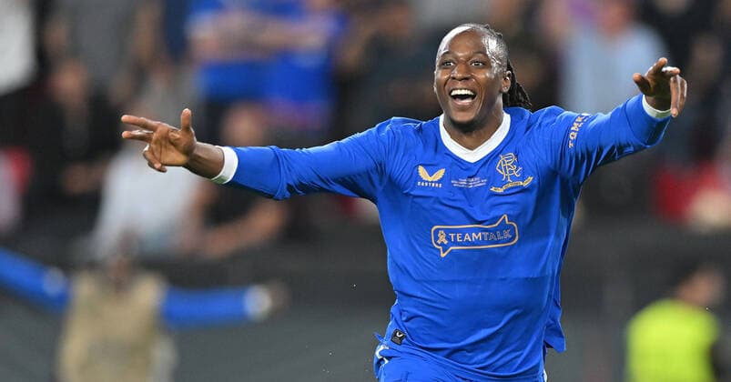 18.05.2022, xfux, Fussball UEFA Europa League Finale 2022, Eintracht Frankfurt - Glasgow Rangers, emonline, emspor, v.l. Torjubel nach dem Tor zum celebrating the goal celebrate 0:1 durch Joe Aribo (Glasgow Rangers) (DFL DFB REGULATIONS PROHIBIT ANY USE OF PHOTOGRAPHS as IMAGE SEQUENCES and or QUASI-VIDEO) Sevilla