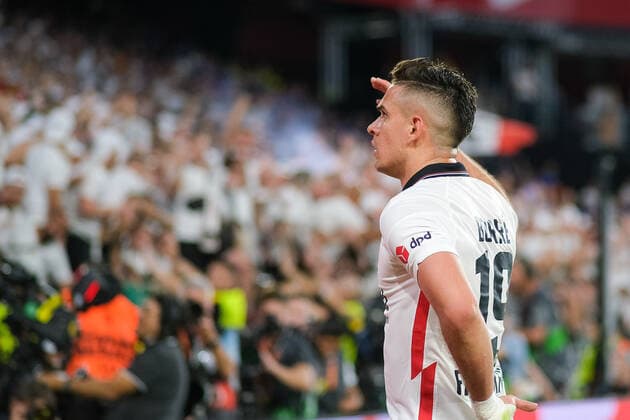Rafael Borre (Eintracht Frankfurt, 19) bejubelt seinen Treffer zum 1-1, Eintracht Frankfurt vs. Glasgow Rangers, Fussball, Europa League, Finale, Saison 2021 2022, 18.05.2022, Eintracht Frankfurt vs. Glasgow Rangers, Fussball, Europa League, Finale, Saison 2021 2022, 18.05.2022 Sevilla Copyright: xEibner-Pressefotox EP_MBL