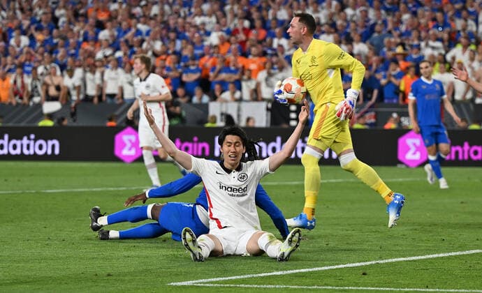 18.05.2022, xjhx, Fussball UEFA Europa League Finale 2022, Eintracht Frankfurt - Glasgow Rangers emspor, v.l. Daichi Kamada (Eintracht Frankfurt) (DFL DFB REGULATIONS PROHIBIT ANY USE OF PHOTOGRAPHS as IMAGE SEQUENCES and or QUASI-VIDEO) Sevilla
