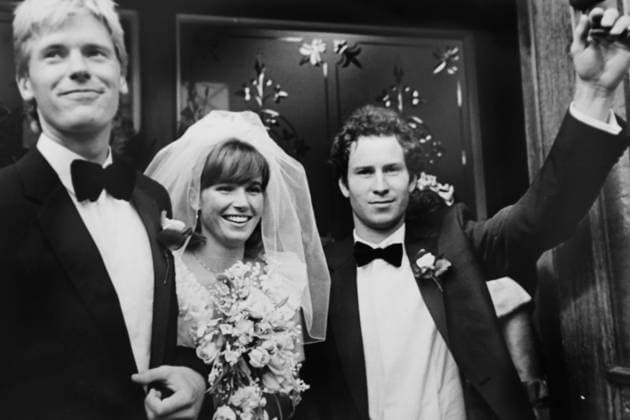 Legendary tennis star John McEnroe, a winner of seven grand slam singles titles, attends the wedding of his doubles partner Peter Fleming. , John McEnroe, Peter Fleming Unknown, Unknown, UK, VM SPO John McEnroe Peter Fleming.jpg, Tennis, John McEnroe, Peter Fleming, wedding, doubles, suit, smart Copyright: xVarleyxMedia x