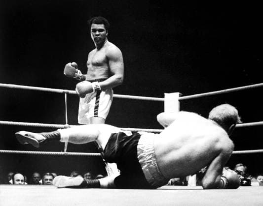 Muhammad Ali is declared the victor after a bloody heavyweight battle with Henry Cooper in London, England., Muhammad Ali, Henry Cooper Wembley Stadium, London, UK, VM SPO Muhammad Ali Richard Dunn 4.jpg, Muhammad Ali, Henry Cooper, boxing, heavyweight, knockout, blood, Wembley Stadium, London, UK Copyright: xVarleyxMedia x