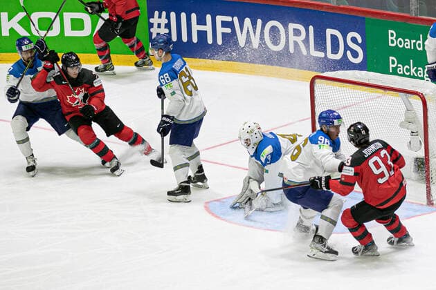 SHUTOV Andrei (Kazakhstan) JOHNSON Kent (Canada) during World Championship, WM, Weltmeisterschaft - Canada vs Kazakhstan, Ice hockey, Eishockey in Helsinki, Finland, May 19 2022  Copyright: xAndreaxRex xipa-agency.netx xx 0