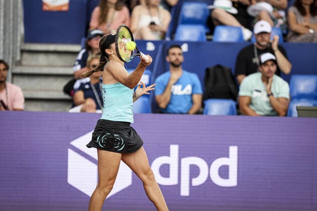 May 20, 2022 Strasbourg, France: Kaja Juvan (SLO) in action during 2022 Internationaux de Strasbourg TENNIS : Internationaux de Strasbourg IS22 - 20 05 2022 ElyxandroCegarra Panoramic 