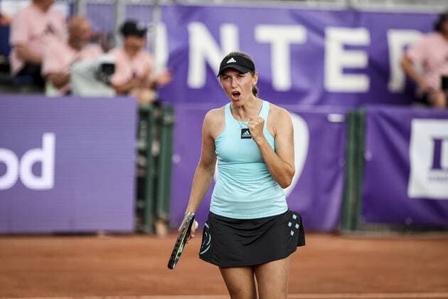 May 20, 2022 Strasbourg, France: Kaja Juvan (SLO) in action during 2022 Internationaux de Strasbourg TENNIS : Internationaux de Strasbourg IS22 - 20 05 2022 ElyxandroCegarra Panoramic 