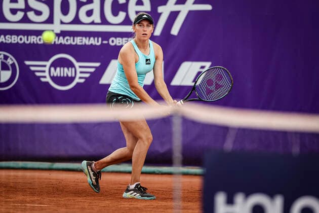May 20, 2022 Strasbourg, France: Kaja Juvan (SLO) in action during 2022 Internationaux de Strasbourg TENNIS : Internationaux de Strasbourg IS22 - 20 05 2022 ElyxandroCegarra Panoramic 