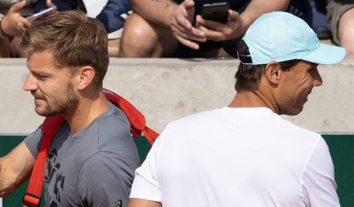 Belgian David Goffin and Spanish Rafael Nadal pictured after a training session ahead of the Roland Garros French Open tennis tournament, in Paris, France, Saturday 21 May 2022. This year s tournament takes place from 22 May to 5 June. BENOITxDOPPAGNE  x35348495x