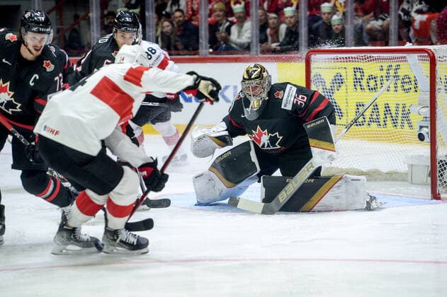 21.05.2022, Helsinki, Helsinki Ice Hall, 2022 IIHF Ice hockey, Eishockey World Championship, WM, Weltmeisterschaft Canada - Switzerland, 36 goalkeeper Logan Thompson (Canada) Helsinki Helsinki Ice Hall Uusimaa Finland Copyright: xJustPictures.ch AndreaxBrancax