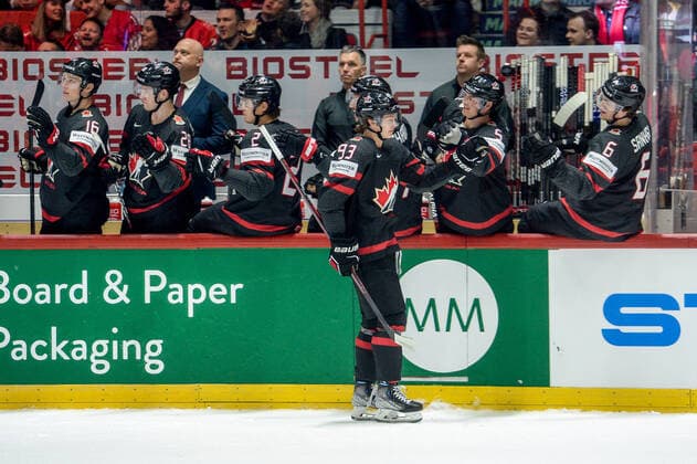 21.05.2022, Helsinki, Helsinki Ice Hall, 2022 IIHF Ice hockey, Eishockey World Championship, WM, Weltmeisterschaft Canada - Switzerland, 93 Kent Johnson (Canada) celebrate his 1:0 goal Helsinki Helsinki Ice Hall Uusimaa Finland Copyright: xJustPictures.ch AndreaxBrancax