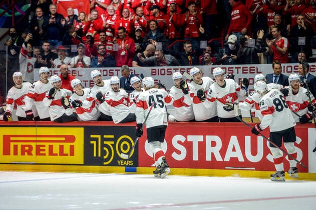 21.05.2022, Helsinki, Helsinki Ice Hall, 2022 IIHF Ice hockey, Eishockey World Championship, WM, Weltmeisterschaft Canada - Switzerland, 45 Michael Fora (Switzerland) celebrate his 1:1 goal Helsinki Helsinki Ice Hall Uusimaa Finland Copyright: xJustPictures.ch AndreaxBrancax