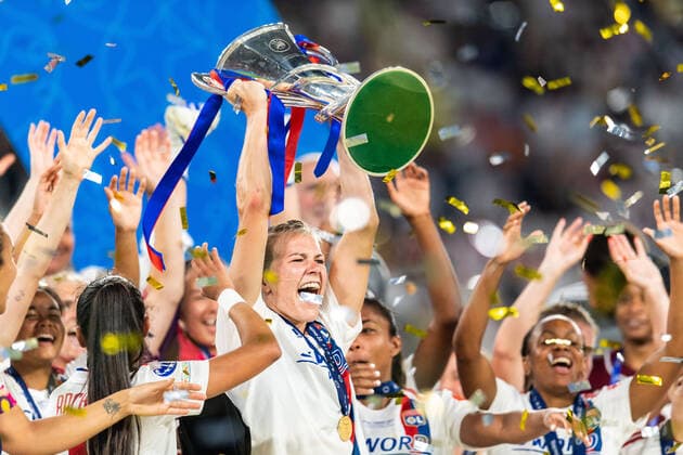 220521 Ada Hegerberg of Lyon celebrates winning the UEFA Women s Champions League final match between Barcelona and Lyon on May 21, 2022 in Turin. Photo: Vegard Grott BILDBYRAN kod VG VG0273 bbeng champions league finale finalen final mesterligaen dam football fotball fotboll soccer fcb barcelona lyon olympique lyonnais torino Jubel Copyright: VEGARDxGRoTT BB220521VG086
