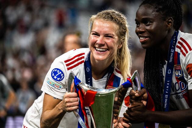 220521 Ada Hegerberg of Lyon celebrates winning the UEFA Women s Champions League final match between Barcelona and Lyon on May 21, 2022 in Turin. Photo: Vegard Grott BILDBYRAN kod VG VG0273 bbeng champions league finale finalen final mesterligaen dam football fotball fotboll soccer fcb barcelona lyon olympique lyonnais torino Jubel Copyright: VEGARDxGRoTT BB220521VG114