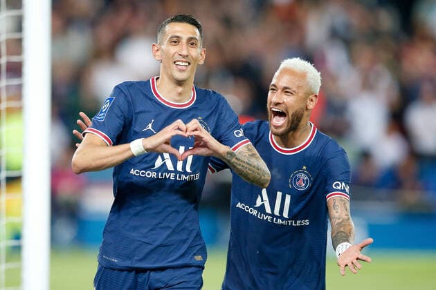 Sport Themen der Woche KW20 Sport Bilder des Tages Parc des Princes Paris 21. Mai 2022 La Ligue 1 Paris Saint Germain - FC Metz v.l., Angel di Maria (Paris Saint-Germain) und Neymar (Paris Saint-Germain) Torjubel, Goal celebration, celebrate the goal *** Parc des Princes Paris 21 May 2022 La Ligue 1 Paris Saint Germain FC Metz v l , Angel di Maria Paris Saint Germain and Neymar Paris Saint Germain goal celebration, celebrate the goal Copyright: AntonioxBorga
