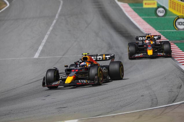 11 Sergio Perez (MEX, Oracle Red Bull Racing), 1 Max Verstappen (NLD, Oracle Red Bull Racing), F1 Grand Prix of Spain at Circuit de Barcelona-Catalunya on May 22, 2022 in Barcelona, Spain. (Photo by HOCH ZWEI) Barcelona Spain