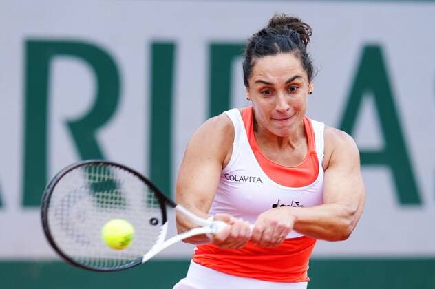 Mandatory Credit: Photo by Javier Garcia Shutterstock (12942478k) Martina Trevisan powers through a backhand during her win over Harriet Dart French Open Tennis, Day 2, Roland Garros, Paris, France - 23 May 2022 French Open Tennis, Day 2, Roland Garros, Paris, France - 23 May 2022  Copyright: xJavierxGarcia Shutterstockx 12942478k