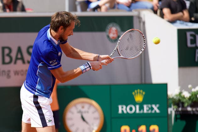 May 24, 2022, Saint Denis, Seine Saint Denis, France: DANIIL MEDVEDEV of Russia return the ball to FACUNDO BAGNIS of Argentina during the Day Three of the French Open 2022, Grand Slam tennis tournament at the Roland-Garros Stadium - Paris France..Daniil Medvedev won : 6:2 6:2 6:2 Saint Denis France - ZUMAp119 20220524_zaf_p119_015 Copyright: xPierrexSteveninx