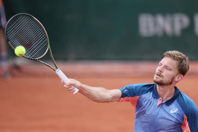 Belgian David Goffin pictured in action during a tennis match between Belgian Goffin ATP, Tennis Herren 48) and Czech Lehecka (ATP 71), in the first round of the men s singles of the Roland Garros French Open tennis tournament, in Paris, France, Tuesday 24 May 2022. This year s tournament takes place from 22 May to 5 June. BENOITxDOPPAGNE  x35446479x