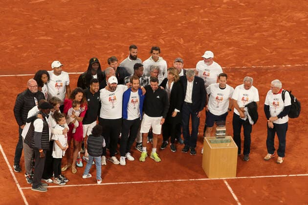 Hommage a Jo-Wilfried Tsonga (FRA) - Emotion - Gael Monfils (FRA) - Richard Gasquet (FRA) - Gilles Simon (FRA) - Benoit Paire (FRA) - Amelie Mauresmo - Gilles Moretton TENNIS : Roland-Garros - 24 05 2022 MichaelBaucher Panoramic 