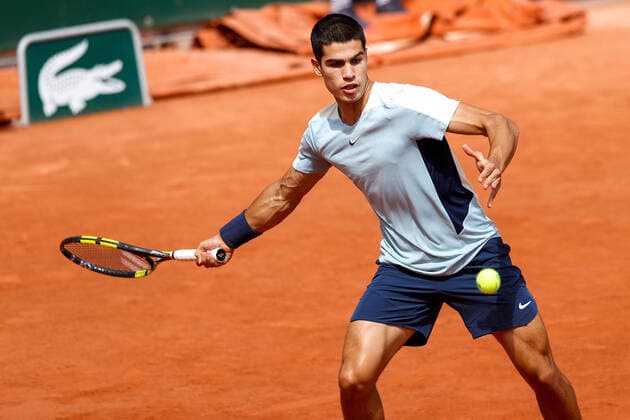 25.05.2022, Tennis, French Open 2022 Roland-Garros, FRA, Paris, Roland Garros Bild: v. li. Carlos Alcaraz (ESP) Copyright: HMBxMedia AntonioxBorga